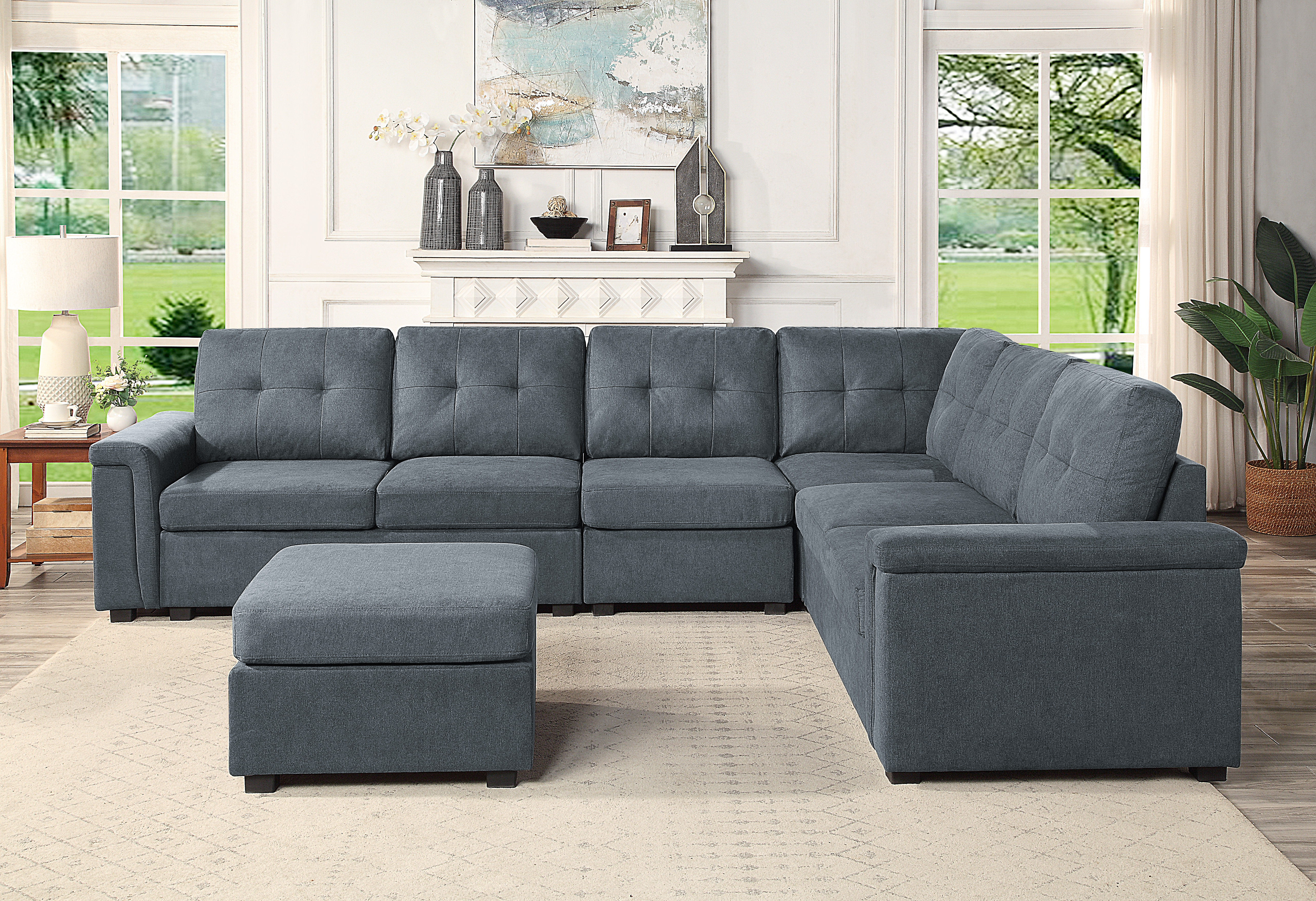 Hokku Designs Allarna Gray Woven Fabric 7-Seater Sectional Hokku Designs Allarna Gray Woven Fabric 7-Seater Sectional